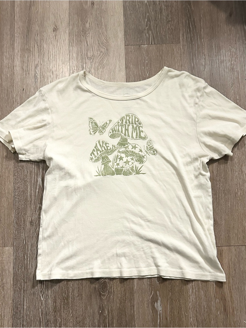 Pacsun Cream Graphic Tee with Green Mushroom Print